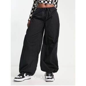 ASOS New Women's Parachute Cargo Trouser Pants Washed Black Size 2 Baggy Rave